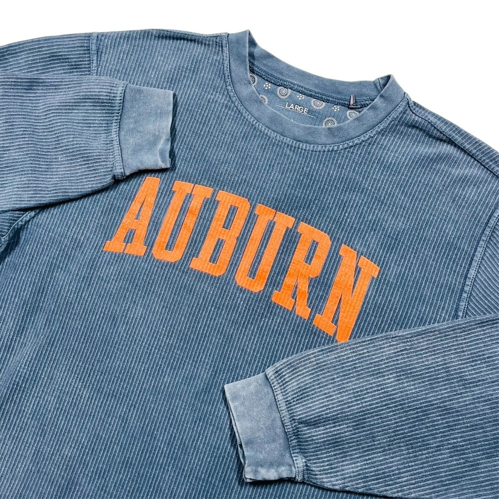 Auburn University Tigers Sweatshirt Women Large Blue Corded Ribbed Thumbholes